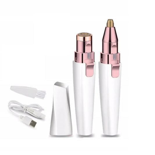 Close-up view of the 2-in-1 Painless Face and Eyebrow Trimmer showcasing its sleek, rechargeable design