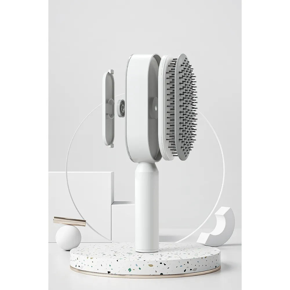 Close-up of the rounded air cushion bristles for gentle scalp massage and pain-free detangling.