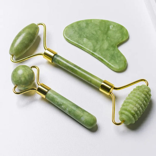 3-in-1 Himalayan Jade Roller and Gua Sha Stone Set – Natural Skincare Tool for Relaxation, Anti-Aging, and Radiant Skin