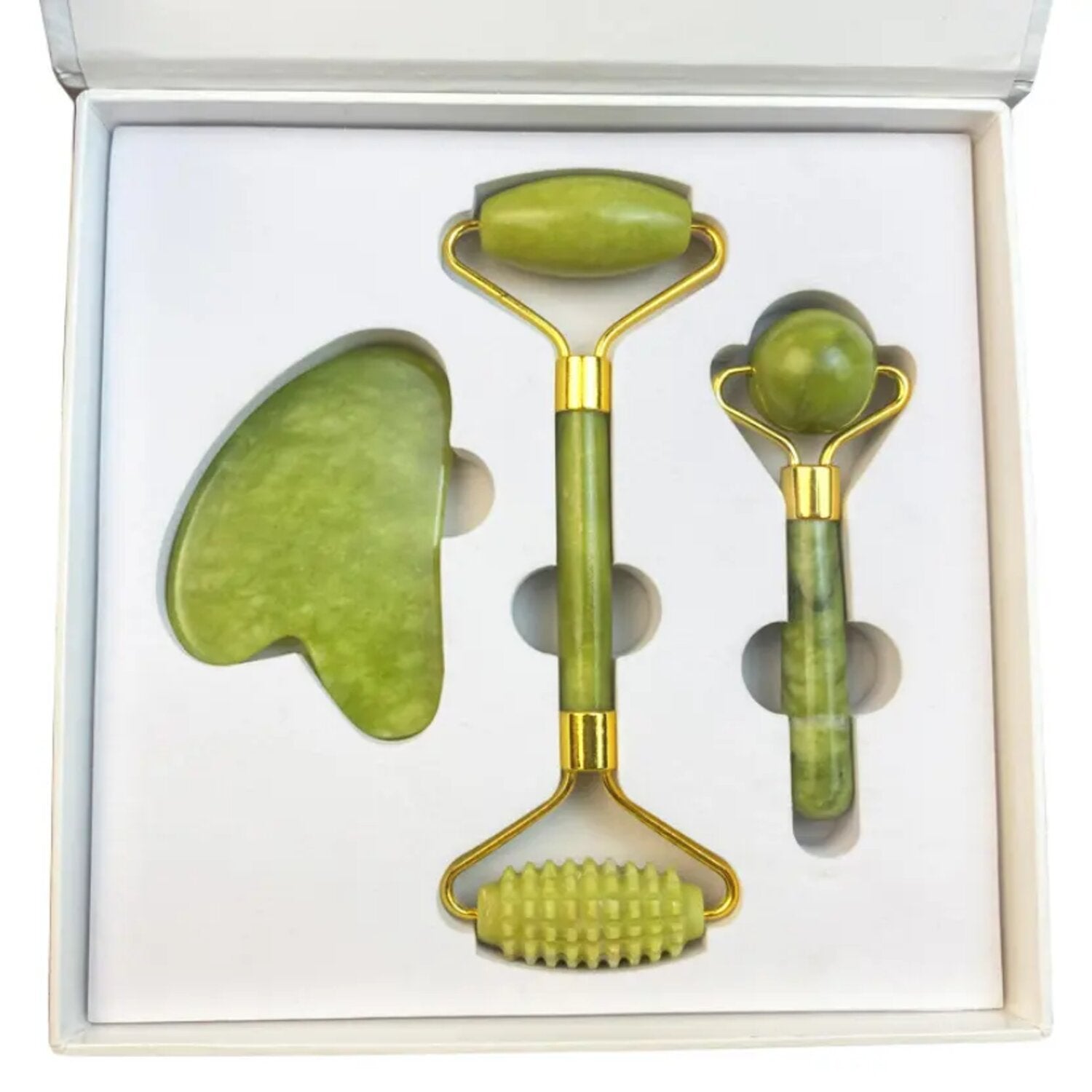 Natural Himalayan Jade Roller and Gua Sha Set – 3-in-1 Face Massager for Toning, Relaxation, and Youthful Skin