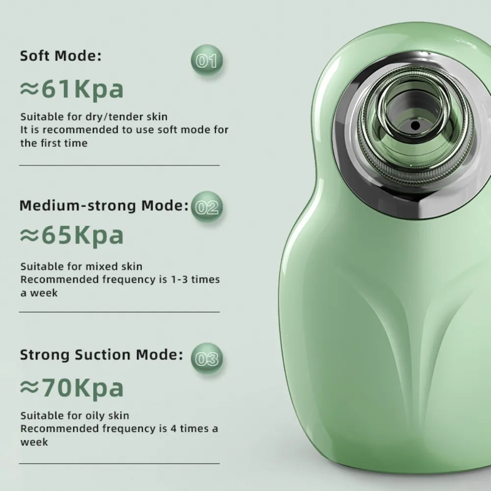 Close-up of the vacuum suction head removing blackheads and impurities for clearer skin.
