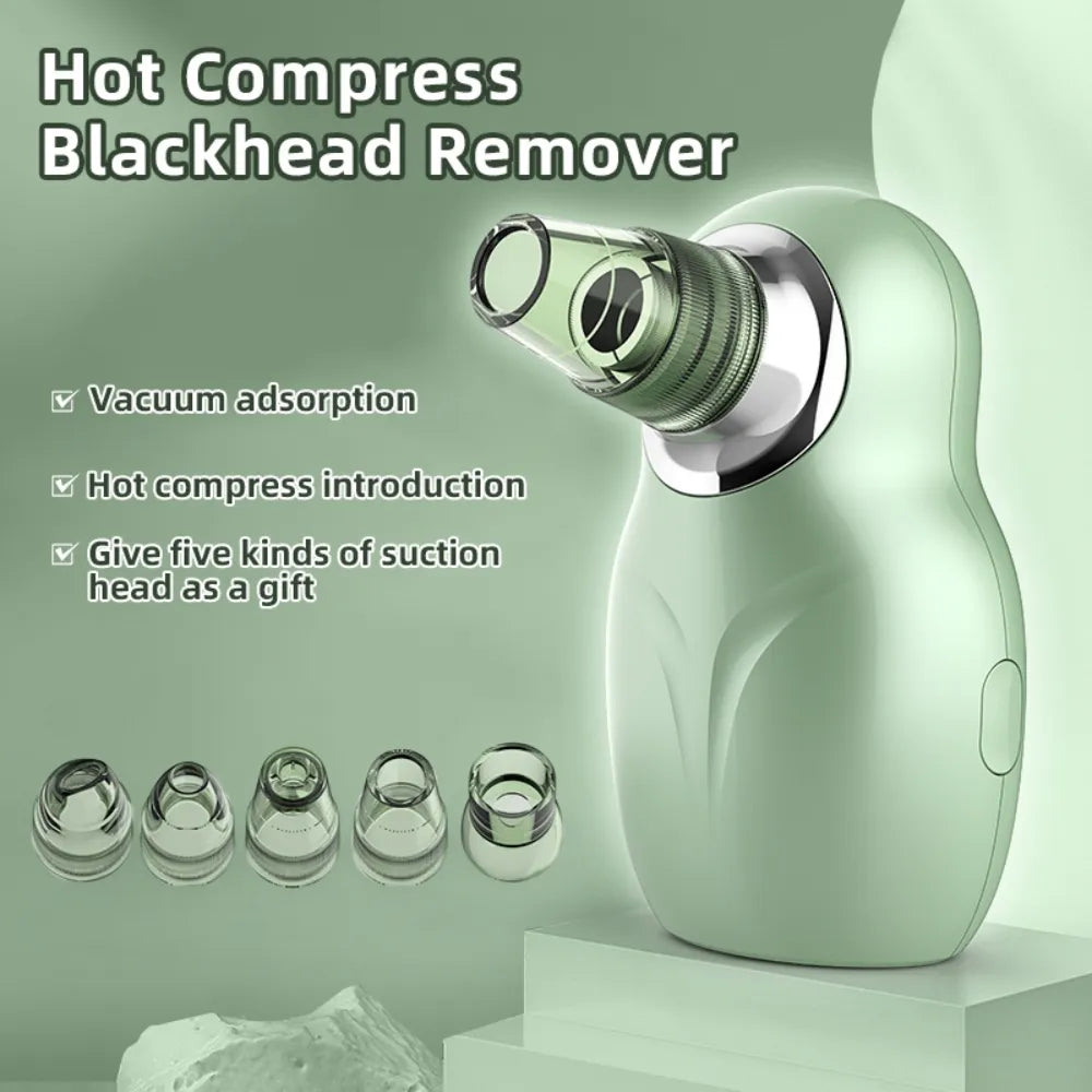 Multiple suction heads displayed alongside the vacuum machine, designed for different skin needs.