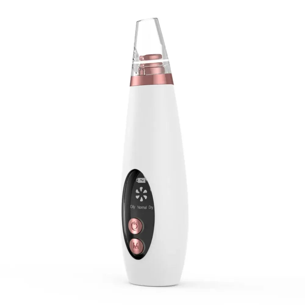 Close-up of the dermasuction machine showing the 4 interchangeable nozzles designed for deep pore cleansing and blackhead extraction.