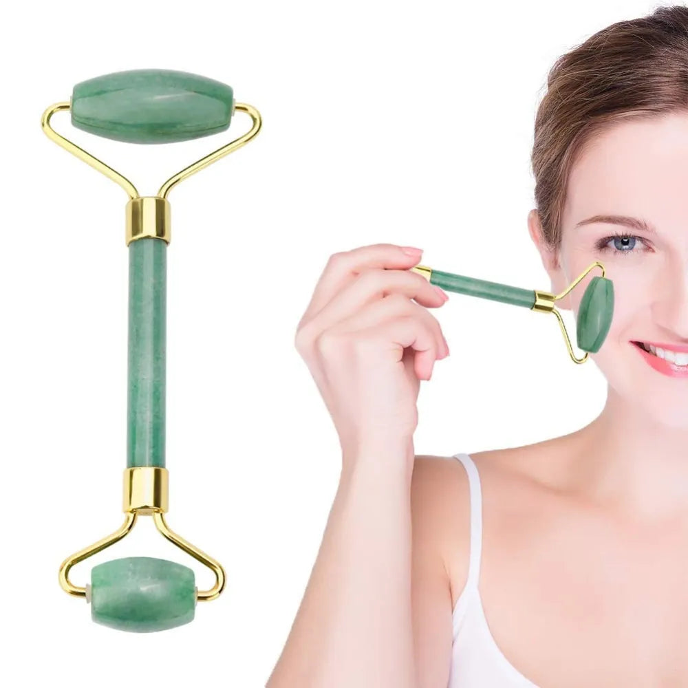 Full kit of the Pure Jade Green Aventurine Roller with a velvet pouch for safe storage and travel.