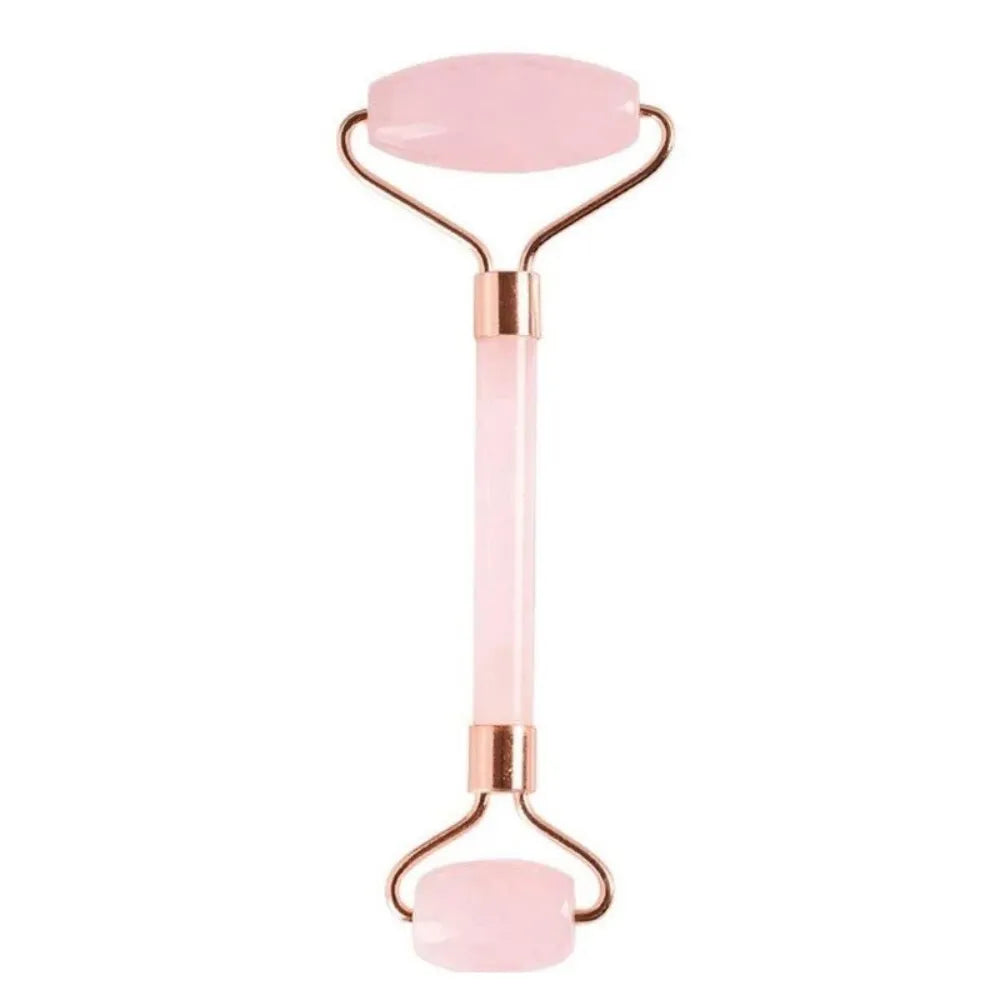 Pure Stone Natural Rose Quartz Facial Massage Jade Roller – Pink, designed to reduce puffiness and promote skin rejuvenation with smooth rose quartz.