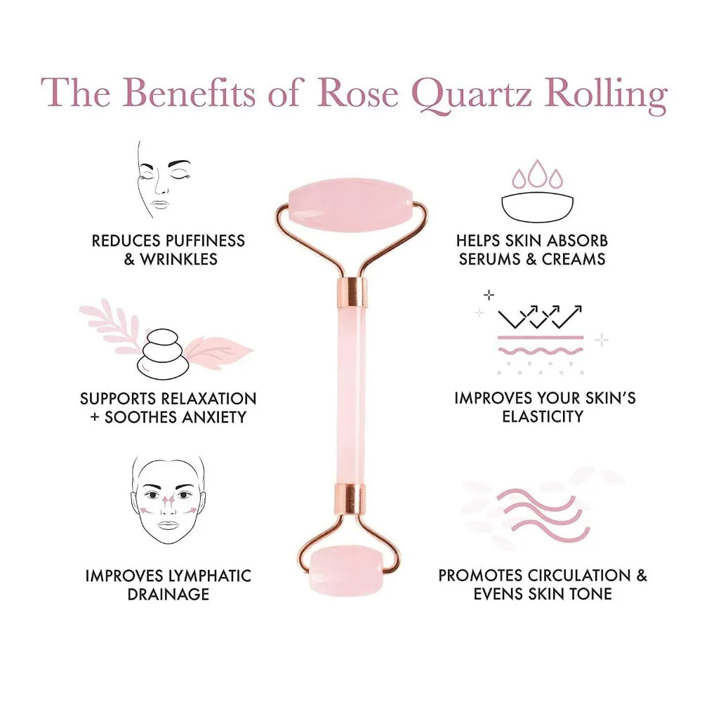 Rose quartz jade roller resting on a clean surface, highlighting the premium natural stone and elegant design.