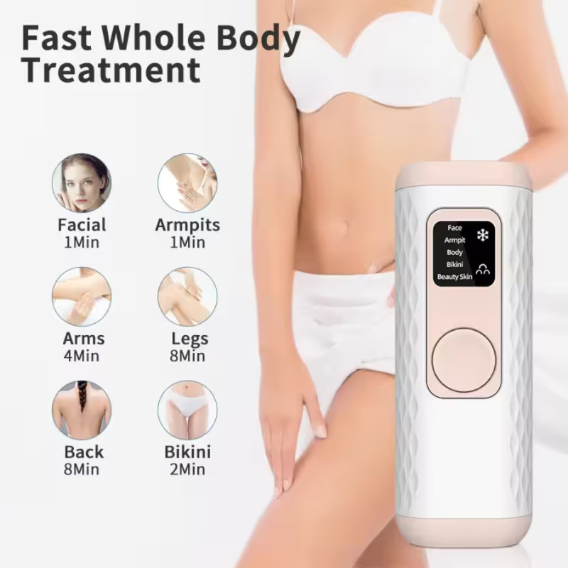 Close-up of the SEMINO laser hair removal device showcasing its ice cooling technology for a comfortable and smooth treatment experience.