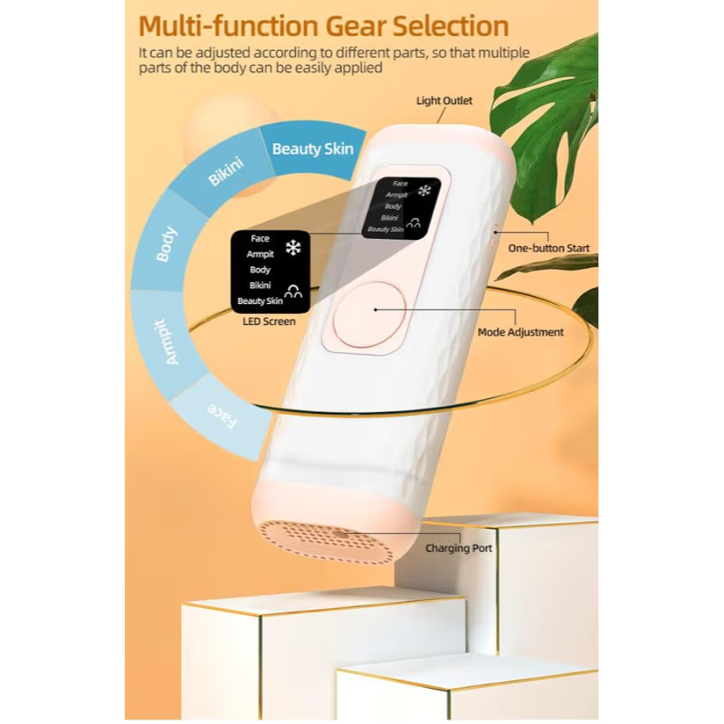 The SEMINO laser hair removal device resting on a clean surface, showing its sleek design and cooling technology for safe at-home use.