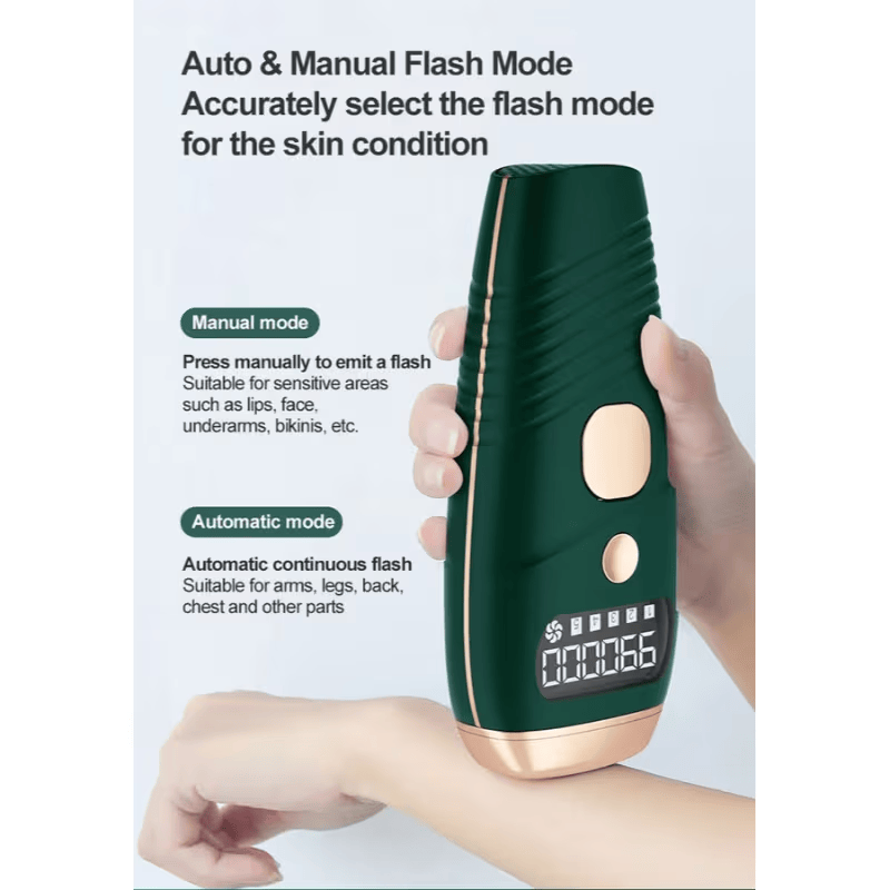 Side view of the SEMINO Super IPL laser device, showcasing its compact size and advanced features for fast and effective hair removal.
