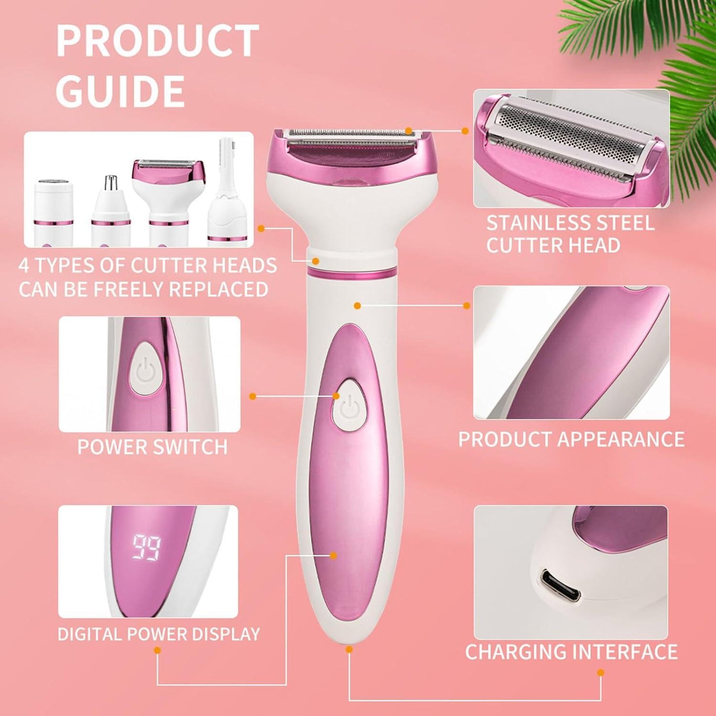 4 in 1 Portable Electric Razors Trimmer Set for Women