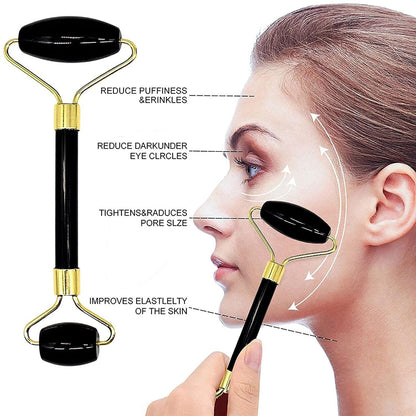 Black Obsidian Facial Roller and Gua Sha Stone – Enhance Circulation and Achieve a Youthful Glow