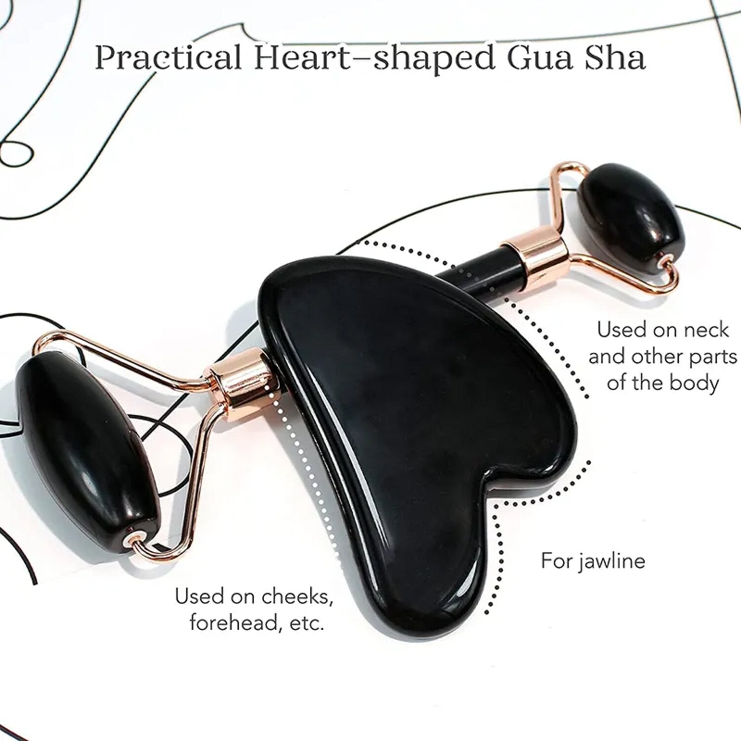 Natural Black Obsidian Face Roller with Gua Sha – Skincare Tool for Wrinkle Reduction and Skin Revitalization