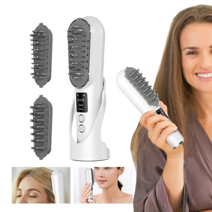 Close-up of the laser comb with LED lights, designed for stimulating hair follicles and improving hair thickness.