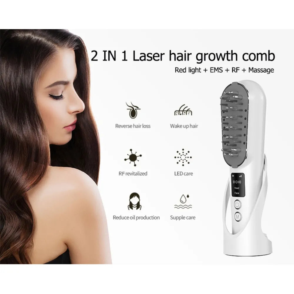  Before and after image showing visible improvement in hair growth and reduced hair loss after using the LED comb.