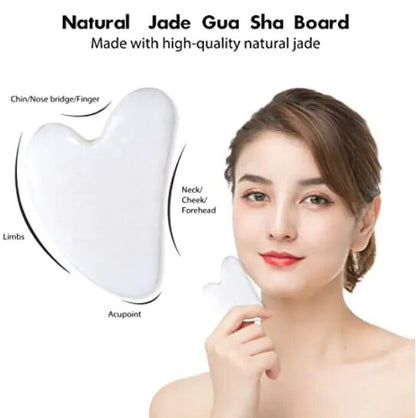 Natural White Jade Face Roller and Gua Sha Set – Relaxation and Anti-Aging Skincare Tools for Everyday Use