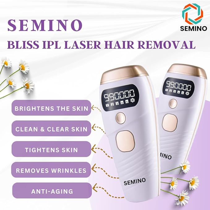 Semino Bliss IPL Laser Hair Removal - Brightens Skin, Tightens, Anti-Aging, Wrinkle Removal