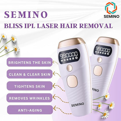 Semino Bliss IPL Laser Hair Removal - Brightens Skin, Tightens, Anti-Aging, Wrinkle Removal